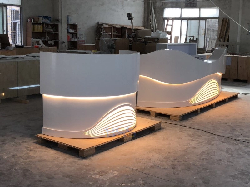 Fantastic White Curved LED Light Reception Desk Medical Light Reception